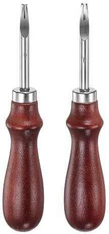 QUARKZMAN Cuero Borde Biseladores Herramienta 2# 1mm y 4# 1.4mm Acero Skiver Cuero Herramienta Cuero Borde Rebajado DIY Herramienta Borde Recortadora Corte con Madera Mango