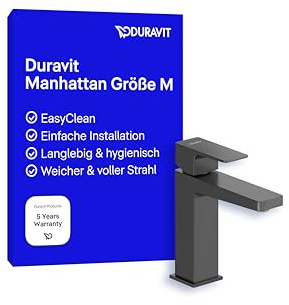 Duravit Manhattan wassersparende Waschtischarmatur, Größe M (Auslauf Höhe 116 mm), Wasserhahn Bad, Armatur Waschbecken, Schwarz Matt