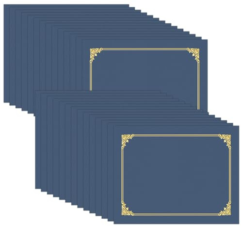 HAUTOCO Paquete de 30 soportes para certificados, soportes para diploma de color azul marino, carpetas de certificados con borde de lámina dorada para tamaño carta de 8.5 x 11 pulgadas