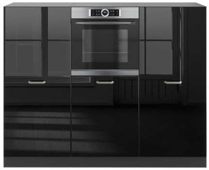Vicco Einbauküche R-Line, Schwarz Hochglanz/Anthrazit, 180 cm | 3 Module · Höhenverstellbare Füße · Ohne Arbeitsplatte · Robuste Fronten · Mit Backofenschrank · Frei kombinierbar
