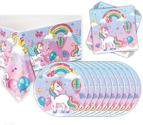 FTXanty Vajilla de Unicornio Cumpleaños 41 pcs Platos de Fiesta para Niñas Fiesta de Cumpleaños de Unicornio Platos de Papel Servilletas Desechables Manteles para Niños Fiesta Cumpleaños Niñas