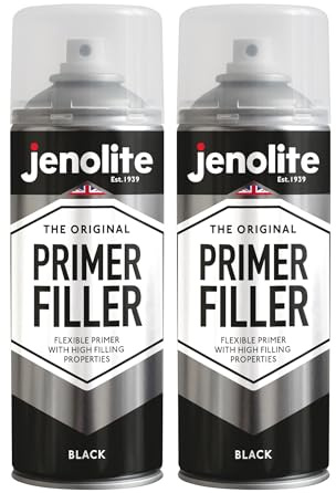 JENOLITE Primer Filler Spray Paint Black 2 x 400ml High Build Primer | High Fill Multi-Surface Primer Paint - Fills Small Dents & Scratches for Car Bodywork, 3D Printer Models & More