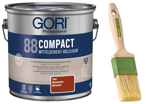 GORI 88 Premium Holzschutz Lasur 2,50 Liter, für außen + Profi Pinsel Lasur Plus 50 mm (Mahagoni)