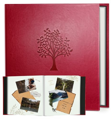 Rdylymx Large Photo Album Self Adhesive Scrapbook Album for 5x3 6x4 7x5 10x8 Pictures,40 Pages Leather Cover DIY Photo Book,Ideal Gifts for Family Travel Wedding Baby Red