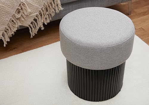 Chic Ambiente Hocker mit Stauraum, Valencia Pouf, runder Sitzhocker, Fußhocker, gepolsterter Hocker mit Kiefernholz, Leinenbezug, Beige, Ø41x44 cm, PO151202