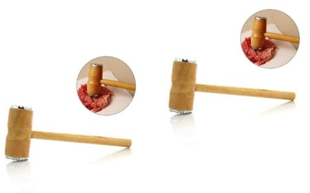 Garneck 2 Pièces attendrisseur de Viande Marteau à Viande Tendre attendrisseur Manche en Bois Stainless Steel inoxlm Outils maillet à Viande Livre de Viande Double Face Bambou