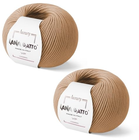 2-er-Pack Kaschmir- und extrafeine Merinowolle zum Stricken, Lana Gatto Vip Line, 100 gr., 400 mt, (Kamelfarbe - 14618, 2)