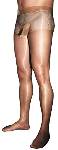 BESYFAY Herren Sexy Öl Glänzend Strumpfhosen 1 Den Transparent Ultradünnes Seidenglatt Feinstrumpfhose mit Penishülle