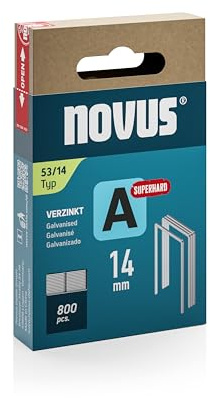 NOVUS TOOLS Agrafes en fil fin 14 mm super dure de type 53, 800 pièces, agrafes galvanisée pour tissus, cuir, capitonnage ou moquettes