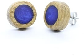 Ohrstecker aus Eiche mit blauem Epoxidharz