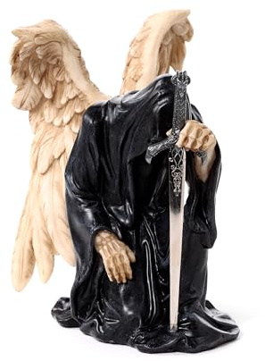Puckator Ángel de la Muerte en Rodilla con Espada - Escultura de Resina Ornamental - Figura Accesorio Gótico para Casa y Halloween