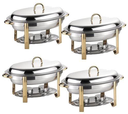 Stainless Steel Oval Chafing Dish Set - Full Size Buffet Warmer Tray for Weddings, Caterings and Parties - Includes Food Pan, Water Pan, Fuel Holders(4 Pack)