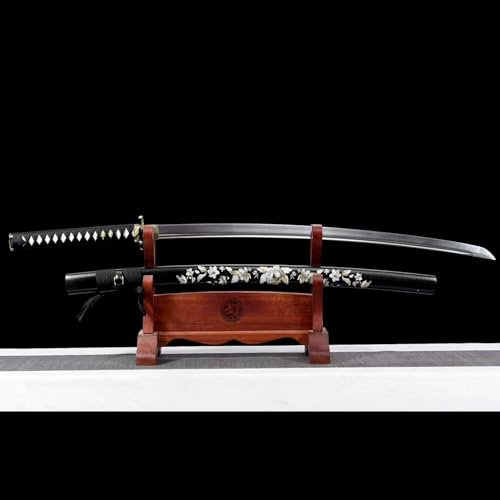 KWXPW Handgeschmiedetes Japanisches Katana,Klinge aus Federstahl,Scheide aus massivem Holz mit Sprühfarbe,103cm Samurai-Schwert für Geschenke,Sammeln,Ausstellen,Kampfsport,Maskerade,Geschenk,Kendo