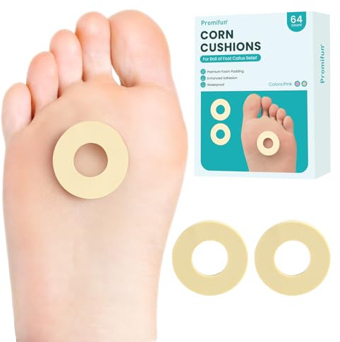 Promifun Coussinets Anti-Frottements - 64 Coussinets Ronds Adhésifs pour Pieds - Protection Confort Immédiat pour Cors et Ampoules - Pour un Confort Quotidien - Beige
