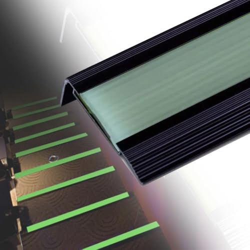 IMUNKT 100cm Nez De Marche avec Lumineuse, Protecteur De Bord D'escalier en Aluminium, Antidérapante Profilé D'escalier Intérieur Extérieur Facile À Coller(Black+Beige,W55mm)