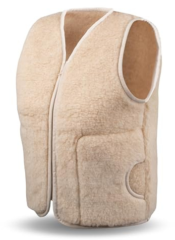PinkZebra Damen Weste aus 100% Natur-Schurwolle, Wollweste atmungsaktiv, warme Damenweste Merinowolle, Schafwollweste mit Reißverschluss, Gr. XL, Beige