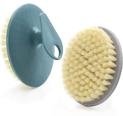 BEAUTAIL 2 Pack Body Brushes Gentle Exfoliating Shower Bath Brush, Soft Bristle Scrubber for Sensitive Skin Women Men, Non-Slip Hand-Clip, Durable and Long Lasting (Blue+Gray)