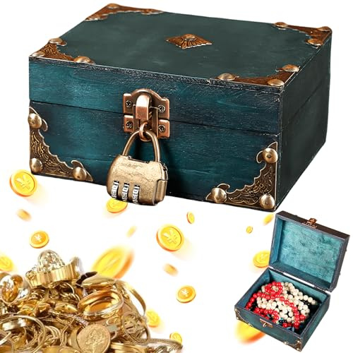 Holz Schatzkiste: 15 x 12 x 7.2 cm Kleine Schatztruhe mit Zahlenschloss, Vintage Holz Schatztruhe Holztruhe Schatzkiste, Kleine Holztruhe mit Deckel für Aufbewahren Und Dekorieren