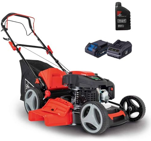 Scheppach Tondeuse à Gazon à Essence MS200-51E – Tondeuse Hybride à démarrage électrique – 5,2 CV / 3,8 KW – Largeur de Coupe 51 cm – Bac de 65 l – Hauteur de Coupe réglable