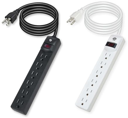 OSKOS Power Strip, 6 outlets, 6FT Extension Cord, UL Listed, 2 Pack, 15A Circuit Breaker, Wall Mountable.