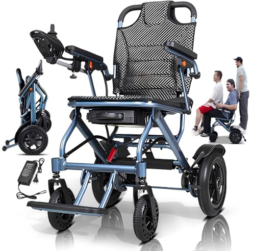 ZQHQKJ Ultra-Leichtgewicht Elektrorollstuhl faltbar mit 500W Motor, 14.9 kg, Lithium-Akku 20-35 km Reichweite, 150 kg Tragkraft, Ideal für Reisen, Indoor, Outdoor,Standardmodell,10A