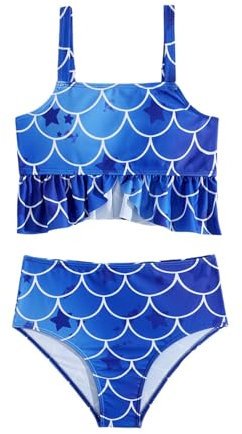 Zweiteiliges Meerjungfrau Bikini Set für Kleine Mädchen Sommer Strand Bademode Fischschuppen Crop Tops mit Badehose Bikini Tankini Set Badeanzug für Kinder von 5-10