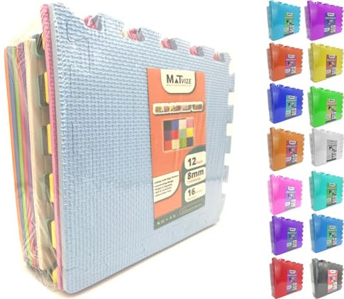 MATVIZE Eva Foam Baby Play Mat – 12Pcs (29x29cm) 8mm Thick Soft Multicolour Interlocking Floor Tiles, Waterproof, Non-Slip, Safe & Comfortable Matting for Kids, Child’s play (Multicolour, 12 Pack)