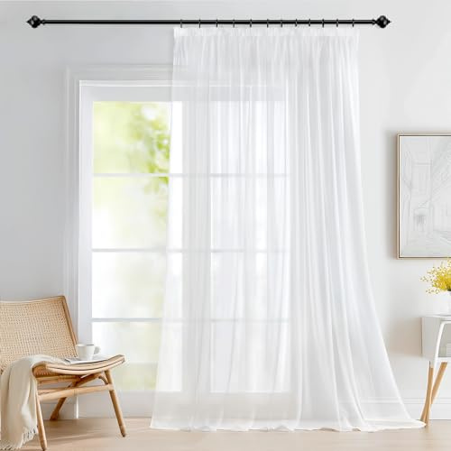 Deconovo Gardinen mit Kräuselband Voile Vorhang Wohnzimmer Dekoschal Transparent Vorhänge für Schlafzimmer Kinderzimmer Gardinenschals, 220x300 cm(HöhexBreite), Weiß, 1 Stück