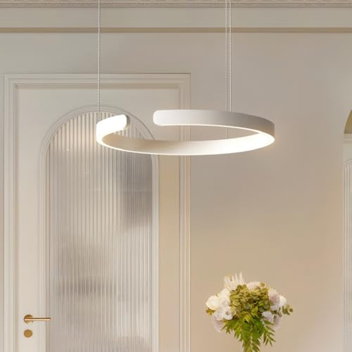 Pendelleuchte Modern LED Esstischlampe Dimmbar Hängelampe Metall Ring Hängeleuchten Höhenverstellbar Kronleuchter for Esszimmer küchen Beleuchtung wohnzimmerlampe Arbeitszimmer Deckenleuchten(Weiß,40C