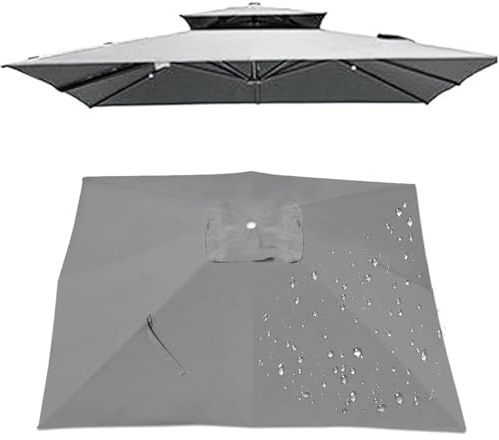 2.5x2.5m/3x3M 8 Ribs Square Patio Umbrella Replacement Canopy Hanging Offset Cantilever Outdoor Patio Umbrella Cover Canopy 8 Rib Replacement Top (Canopy ONLY) (Grey,3×3M(9.8ft×9.8ft))