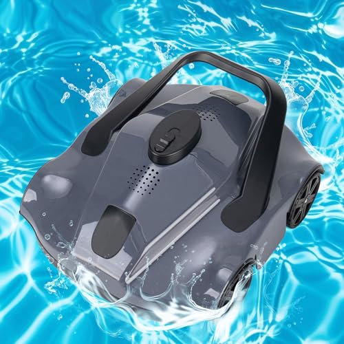 Robot Nettoyeur de Piscine sans Fil, aspirateur pour piscines Hors-Sol jusqu'à 100 m², avec Aspiration puissante, Double Moteur, Aspiration Automatique et Fonction Automatique,Gray