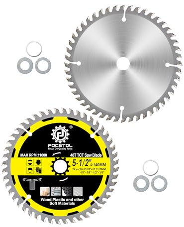 FOCSTOL Hoja Sierra Circular para Madera 140mm x 20mm - 2 piezas Disco Corte para Madera con 48 Dientes para Contrachapado, Tablero de Partículas, Plásticos y Otros Materiales Blandos