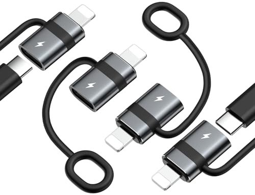 MoKo Adaptador USB C a Lightning con Carga Rápida 36W PD, Adaptador USB-C Hembra a Lightning Macho para iPhone 14/13/12/11/iPad/iPod/AirPods, con Lazo Antipérdida, No para Audio/OTG, Gris, 4 Piezas