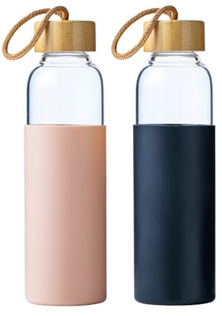wangsdjy Botella de agua de vidrio de borosilicato de 21 onzas con tapa de bambú y funda de silicona antideslizante, botella de agua reutilizable sin BPA para gimnasio, oficina, viajes, regalo para