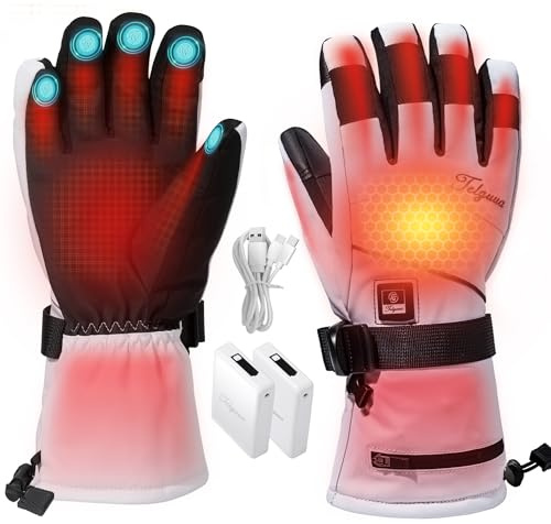 Telguua Guanti Riscaldati per Uomini Donna,7.4V 5500mAh Ricaricabili Guanti Riscaldanti Elettrici 3 Livelli di Riscaldamento Touchscreen Con Riscaldamento Dita per Moto Sci