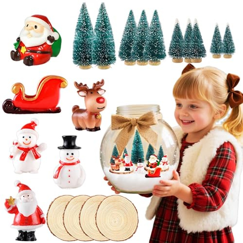 JeVenis 20 pièces kits d'ornements miniatures de noël pour bricolage petites figurines de noël sapin de bonhomme de neige père centre décoration de table pour village maison cadeau artisanat