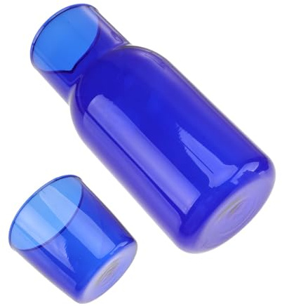 MUELODSIC Botella y Taza de Cristal Azul para Agua y Té, Dispensador y Tapa, Apto para Fiestas, Piscinas y Uso Doméstico