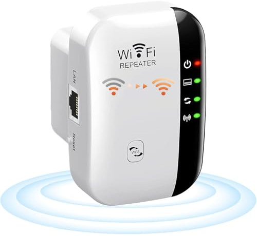WiFi Extender with Ethernet Port - 5000 sq.ft Coverage, 50 Device Support - Wireless Signal Booster, 1-Tap Setup, Alexa Compatible Range Amplifier for Indoor/Outdoor Use