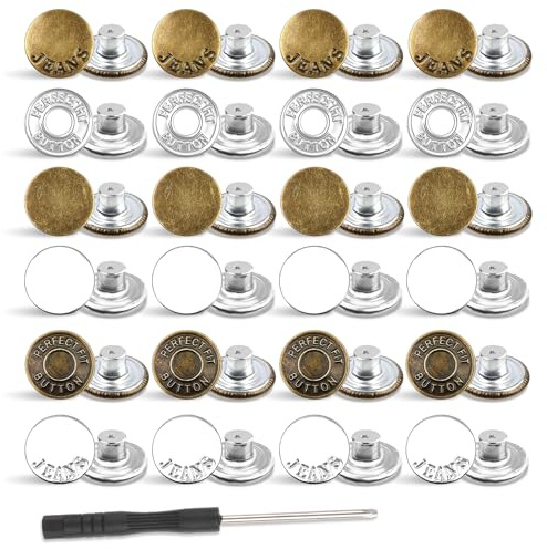 24 botones de repuesto para pantalones, diámetro de 20 mm, botones de mezclilla con destornillador, botón de repuesto Svalor para costura libre, botón de latón para vaqueros, botones para manualidades