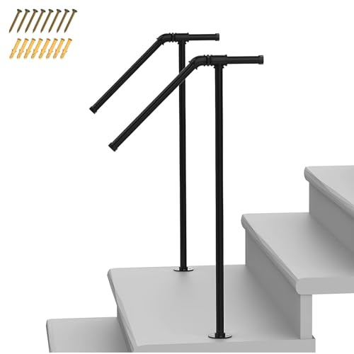 Hand Rails for Outdoor Steps, Single Post Handrail for Matt Black, Stair Hand Rails with Fittings, for Outside Garden Garage Porch Entry(90cm/2.95ft)