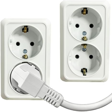 2 Stück Doppelstecker für Steckdose, 3680W 2-Fach Steckdosenleiste für Küche Schlafzimmer Büro, Weiß