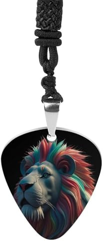 BTCOWZRV Abstrakt 3D-konst lejon gitarr plektrum halsband titan stål gitarr plektrumhållare hänge halsband R&B musik smycken trendigt rockmusik halsband gitarr ukulele plektrum halsband för