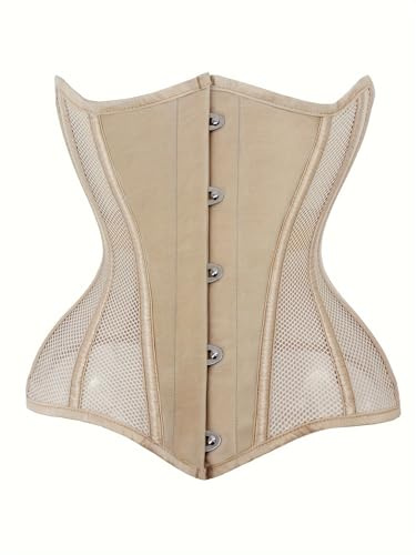 cloudy.lee Cloudylee STEELBONED - Corsé debajo del busto para cosplay, entrenador de cintura de malla, Beige, XL