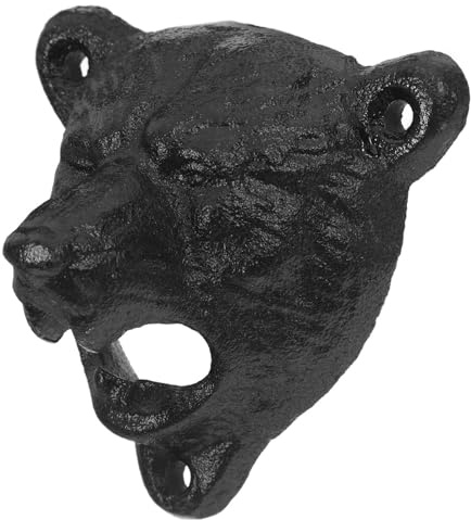 HOMOCONO Apribottiglie Costruzione Robusta e Salvaspazio Testa di Orso da Muro in Ghisa Nera, Design Rustico e Creativo per Bar e Casa