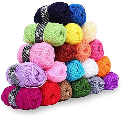 Kurelle Stickgarn Buntes Strick Garnknäuel Packung - Acryl Garn für Stricken, Wolle Set Baumwolle Perfekt für jedes Häkel und Strickprojekt - 20 Farbe 25g pro Farbe - 40 Meter
