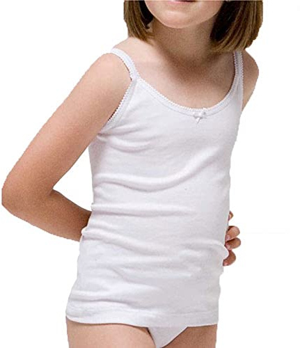 RAPIFE - 2305 Camiseta niña de algodón y Elastano con Tirante Fino Color: Blanco Talla: 8