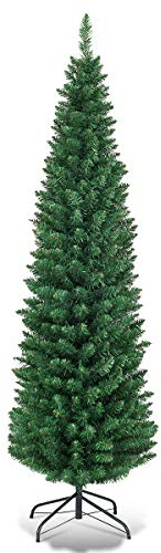 COSTWAY 150 cm Árbol de Navidad Artificial, Agujas en PVC de 220 Ramas, Árbol de Navidad Estrecho, Estructura con Bisagras y Base de Metal Resistente, Arvore de Natal Slim/Estrecho, Verde (150 cm)