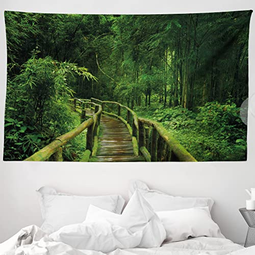 ABAKUHAUS Urwald Wandteppich und Tagesdecke, Tropical Thailand Wald aus Weiches Mikrofaser Stoff Waschbar ohne Verblassen Digitaldruck, 230 x 140 cm,Grün