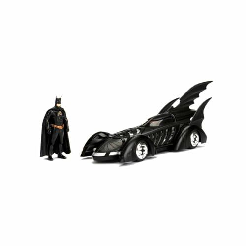 Jada Toys 253215003 Batmobil 1995, högdetaljerad 1:24 modellbil inklusive Batman-figur, cockpit och dörrar kan öppnas, med frihjul, svart