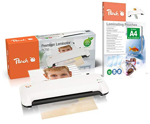 Peach Laminiergerät A4 - doppelt so schnell startklar als andere - laminiert mehr als 1,5 Seiten A4 pro Minute - geeignet für alle handelsüblichen Folien - PL750A
